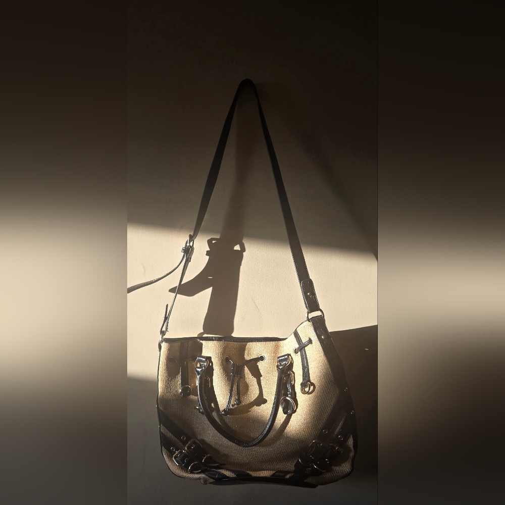 Imoshion Tan and Black Women's Metallic Staw Tote Bag